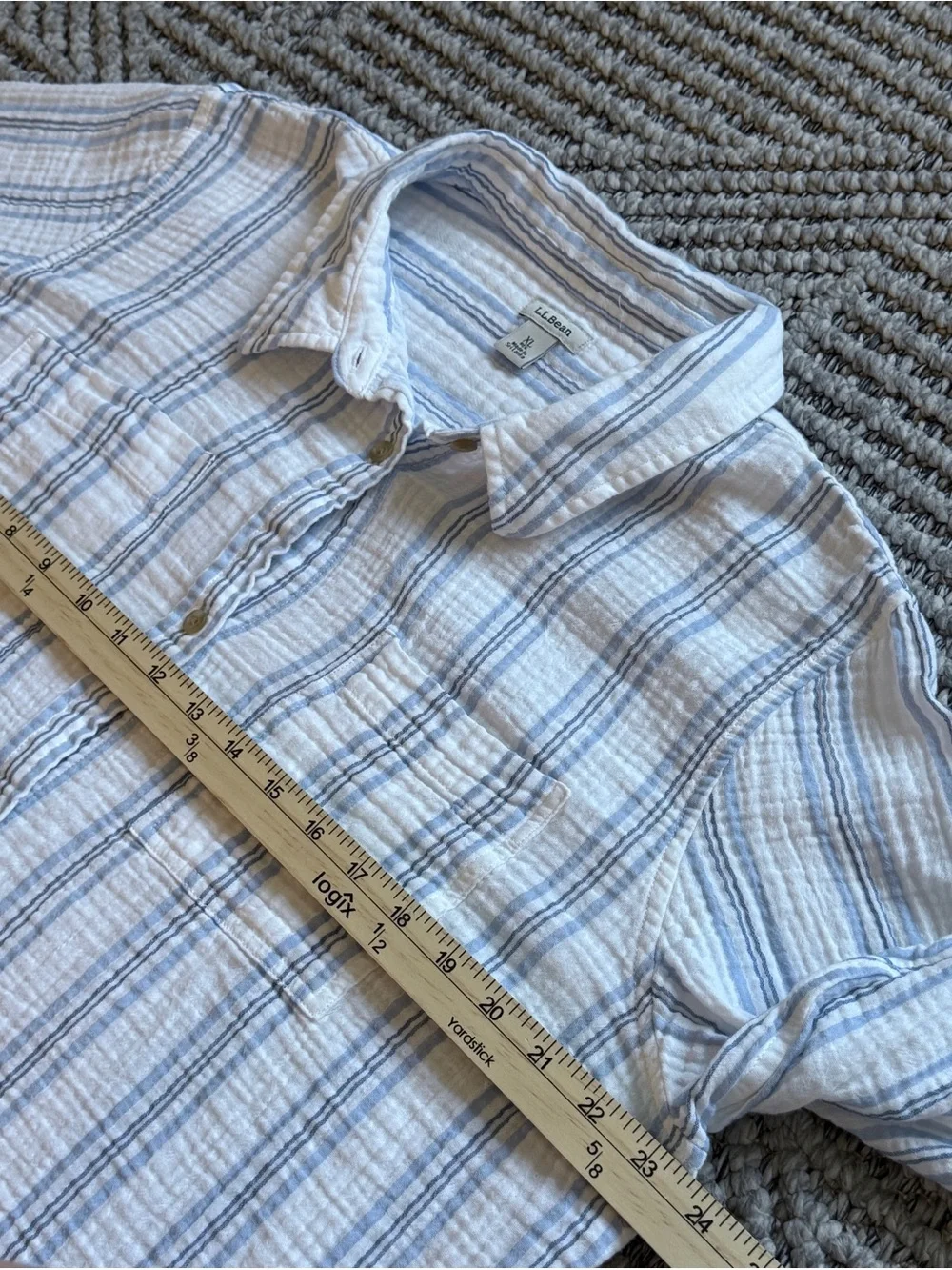 L.L. Bean White and Light Blue Striped Casual Button-Down Shirt